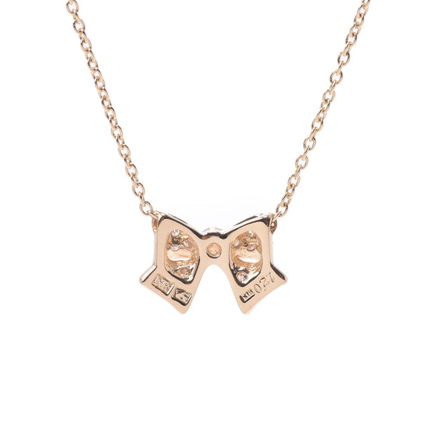 Nina Ricci Ninarich Ribbon Motif Diamond 0.27ct Ladies K18 YG Necklace A-Rank Used Silgrin