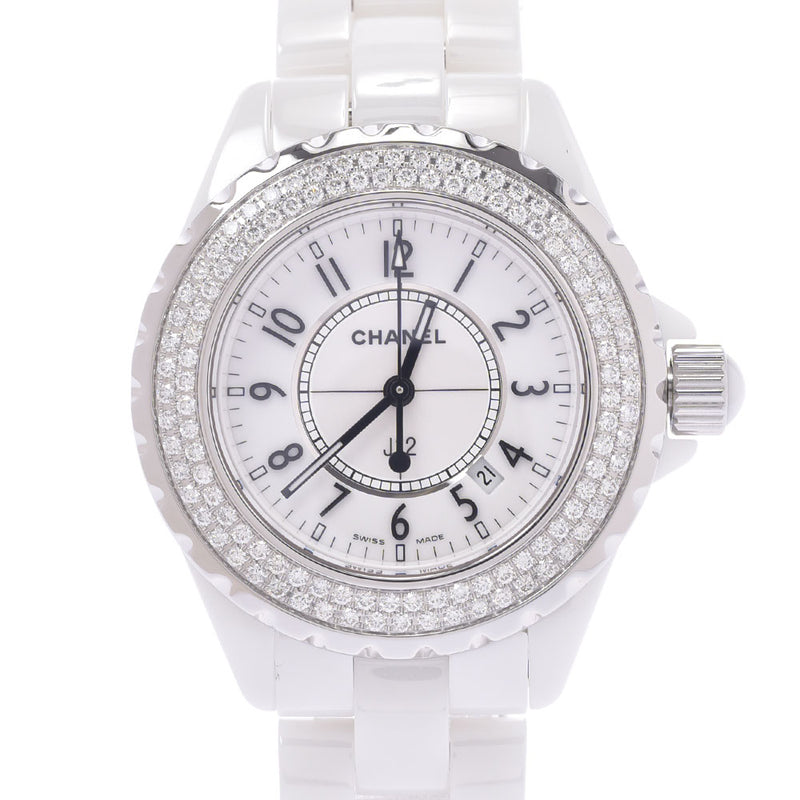 CHANEL Chanel J12 33mm Bezel Diamond Boys White Ceramic/SS Watch Quartz White Dial A Rank Used Ginzo