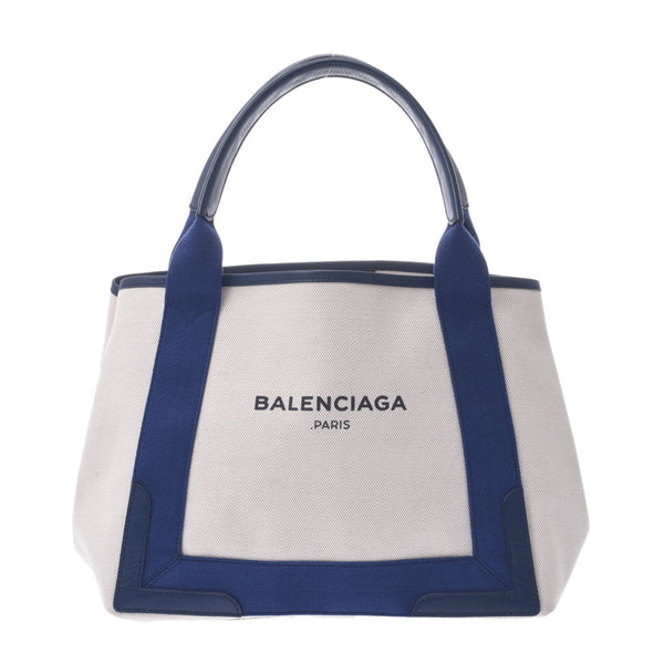 Balenciaga Valenciaga Neibika Bus S White / Blue Ladies Canvas / Leather Handbags AB Rank Used Silgrin
