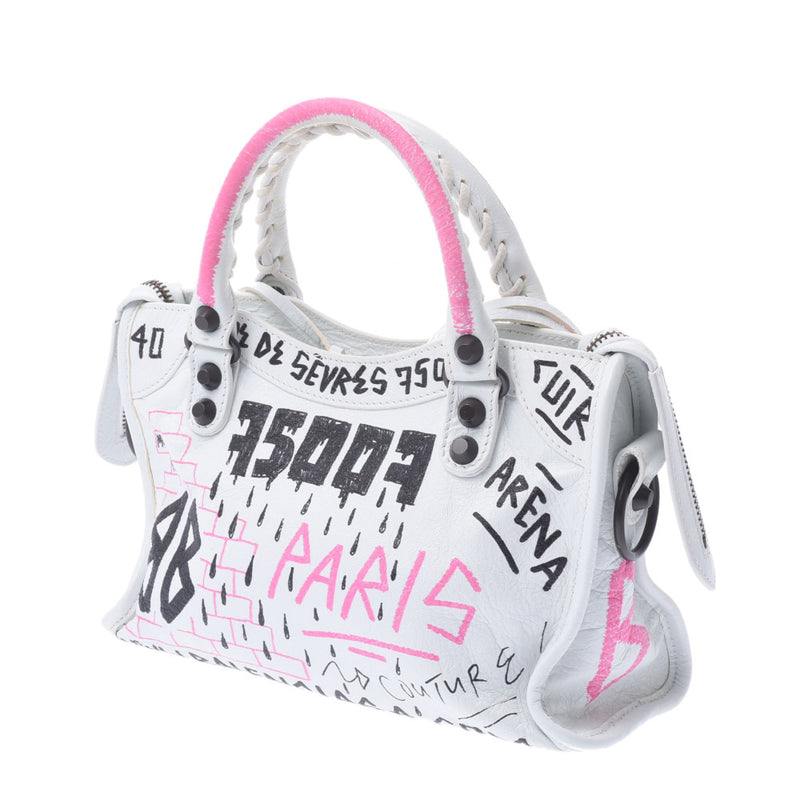 Balenciaga Mini City Graffiti Crossbody Bag in White