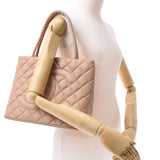 CHANEL Reprint Tote Beige Gold Metal Fittings Women's Caviar Skin Tote Bag A Rank Used Ginzo