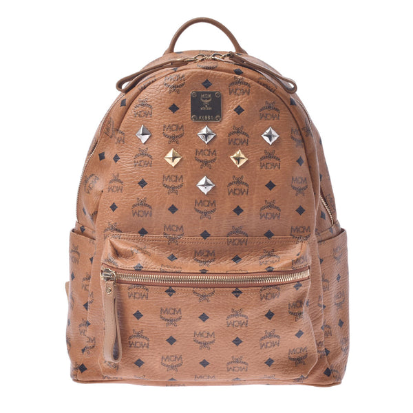 【Financial sales】 MCM MCM Backpack Studs Camel Unisex Leather Rucks Day Pack AB Rank Used Silgrin
