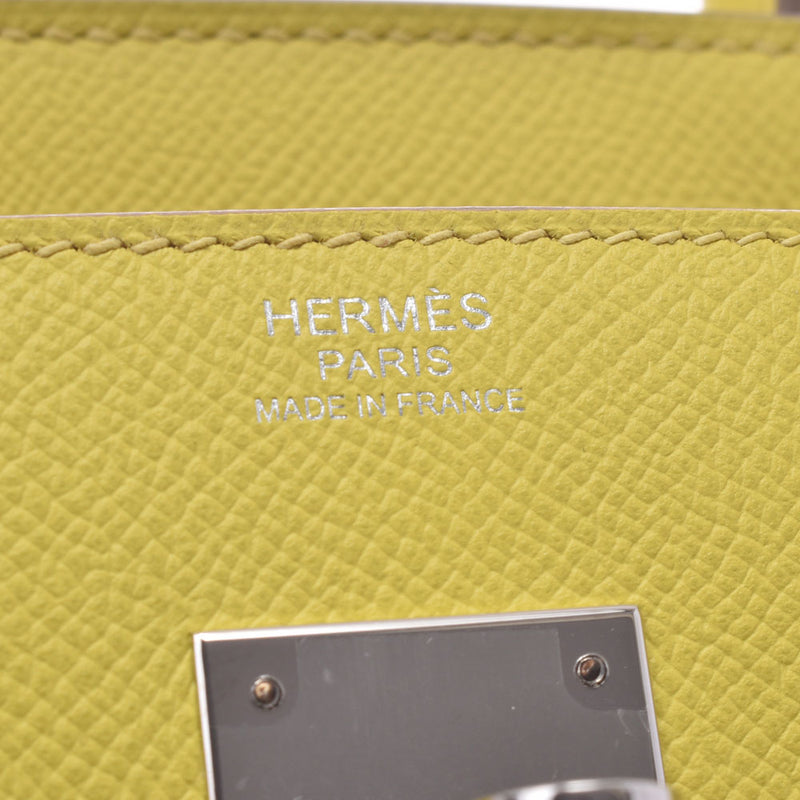 Hermes Hermes Burkin 30 Lime Palladium Bracket D Engraved (around 2019) Women's Voepson Handbag Unused Silgrin