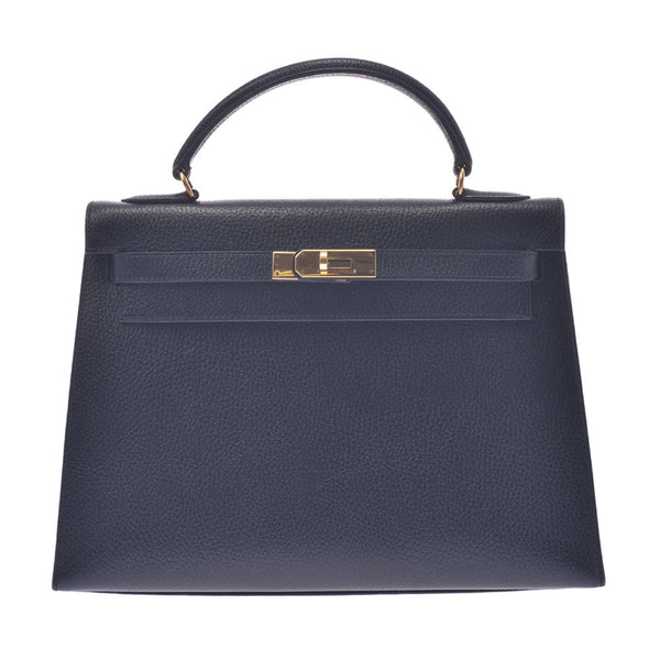 Hermes Hermes Kelly 32外缝制2way包黑金支架○Y印记（1995年左右）女士Ardennes手提包一排等级使用水池