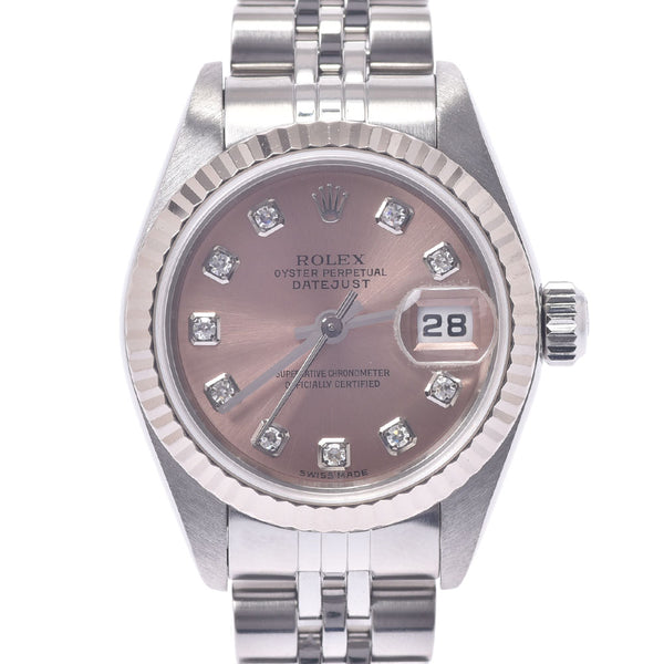 ROLEX Rolex Datejust 10P Diamond 79174G Ladies WS/SS Watch Automatic Pink Dial A Rank Used Ginzo
