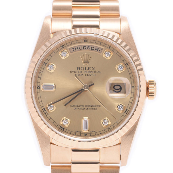 ROLEX Rolex Day Date 10P Diamond 18238A Men's YG Watch Automatic Single Champagne Dial A Rank Used Sinkjo