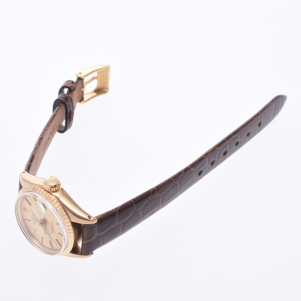 ROLEX 劳力士日期只是古董 6517 女士 YG/皮革手表自动香槟表盘 AB 级二手银藏