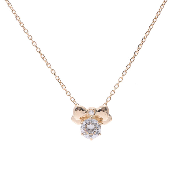 Nina Ricci Ninarich Ribbon Motif Diamond 0.33CT Ladies K18 YG Necklace A-Rank Used Silgrin