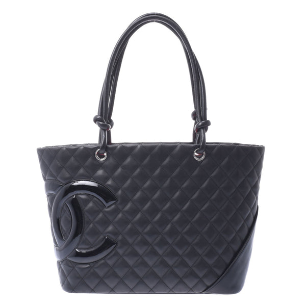 CHANEL シャネル カンボンライン ラージトート 黒/黒 レディース ラムスキン トートバッグ Aランク 中古 銀蔵