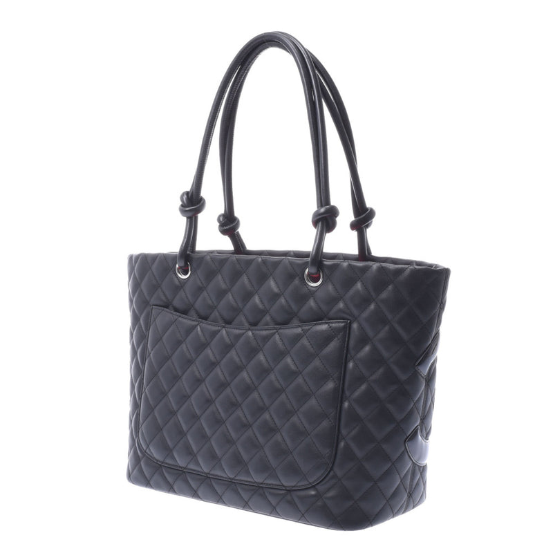 CHANEL シャネル カンボンライン ラージトート 黒/黒 レディース ラムスキン トートバッグ Aランク 中古 銀蔵