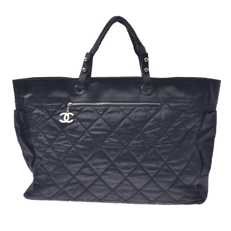 CHANEL シャネル パリビアリッツ トートTGM 黒 ユニセックス コーティングキャンバス/レザー トートバッグ Bランク 中古 銀蔵