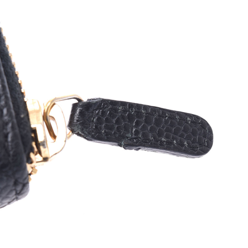 Chanel Chanel Matrasse Round Fastener Black Gold Bracket Women's Caviar Skin Long Wallet AB Rank Used Silgrin