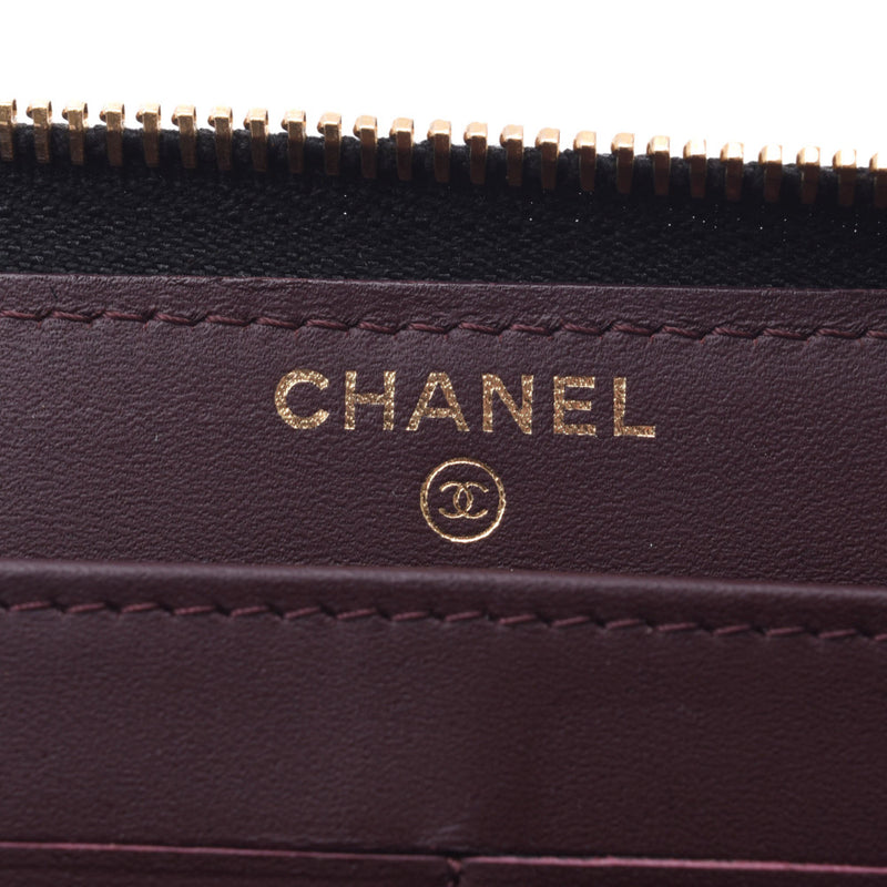 Chanel Chanel Matrasse Round Fastener Black Gold Bracket Women's Caviar Skin Long Wallet AB Rank Used Silgrin