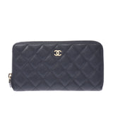 Chanel Chanel Matrasse Round Fastener Black Gold Bracket Women's Caviar Skin Long Wallet AB Rank Used Silgrin