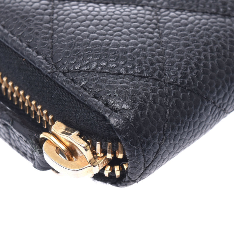 Chanel Chanel Matrasse Round Fastener Black Gold Bracket Women's Caviar Skin Long Wallet AB Rank Used Silgrin