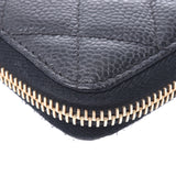 Chanel Chanel Matrasse Round Fastener Black Gold Bracket Women's Caviar Skin Long Wallet AB Rank Used Silgrin