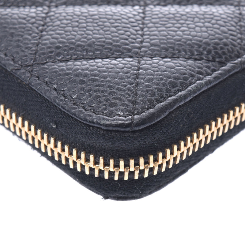 Chanel Chanel Matrasse Round Fastener Black Gold Bracket Women's Caviar Skin Long Wallet AB Rank Used Silgrin