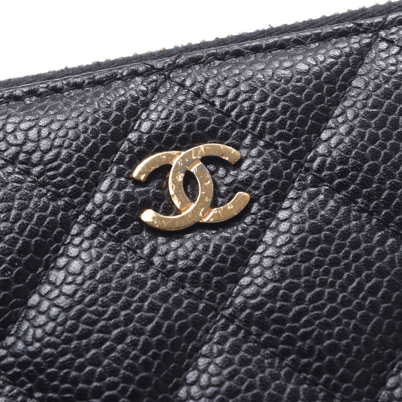 Chanel Chanel Matrasse Round Fastener Black Gold Bracket Women's Caviar Skin Long Wallet AB Rank Used Silgrin