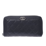 Chanel Chanel Boy Cabbage Black Silver Fixtures Ladies Caviar Skin Long Wallet B Rank Used Silver