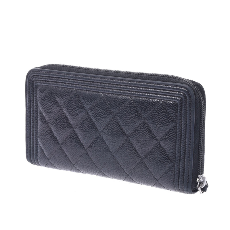 Chanel Chanel Boy Cabbage Black Silver Fixtures Ladies Caviar Skin Long Wallet B Rank Used Silver