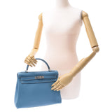 Hermes Hermes Kelly 32 2道袋蓝色牛仔银配件□J-ingraved（2006年左右）女性的Swift手袋AB排名使用水池