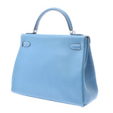 Hermes Hermes Kelly 32 2道袋蓝色牛仔银配件□J-ingraved（2006年左右）女性的Swift手袋AB排名使用水池