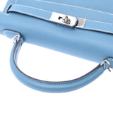 Hermes Hermes Kelly 32 2道袋蓝色牛仔银配件□J-ingraved（2006年左右）女性的Swift手袋AB排名使用水池