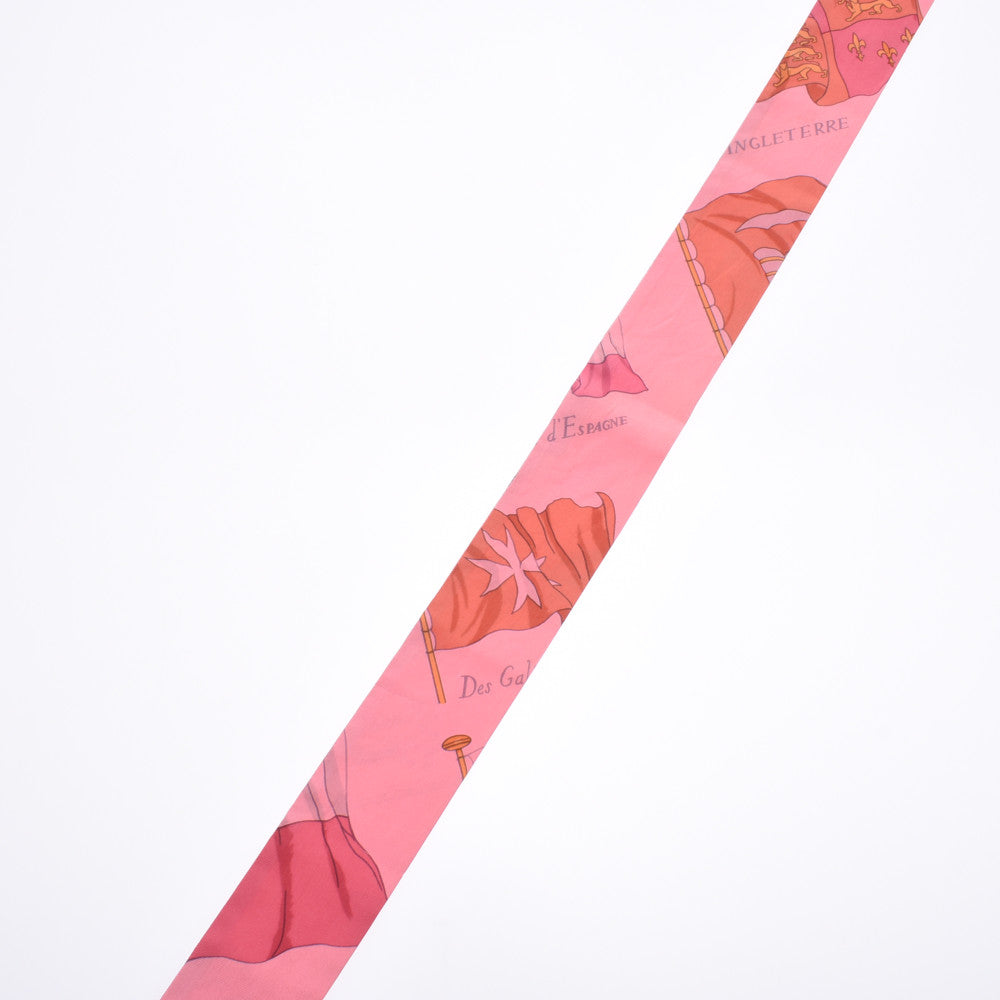 【美品】HERMES エルメス ツイリー 旗モチーフ ピンク シルク100％ エルメス旗モチーフ ツイリー ピンク レディース スカーフ HERMES 中古