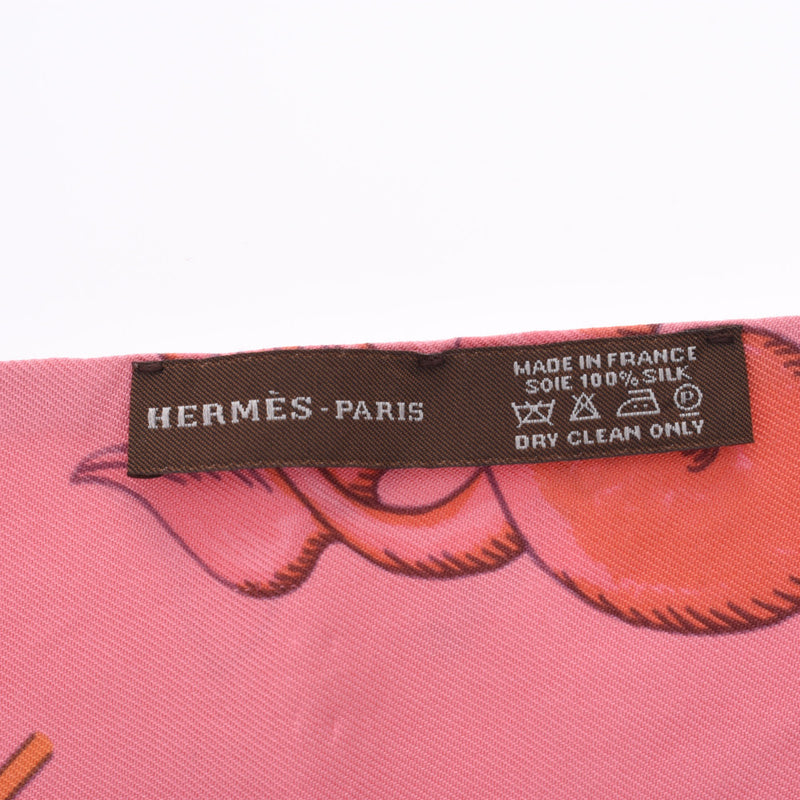 HERMES エルメス 旗モチーフ ツイリー ピンク レディース シルク100% スカーフ Bランク 中古 銀蔵