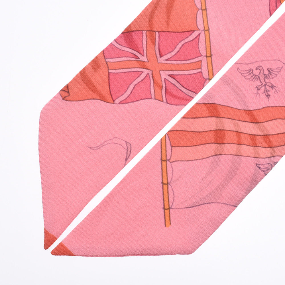 【美品】HERMES エルメス ツイリー 旗モチーフ ピンク シルク100％ エルメス旗モチーフ ツイリー ピンク レディース スカーフ