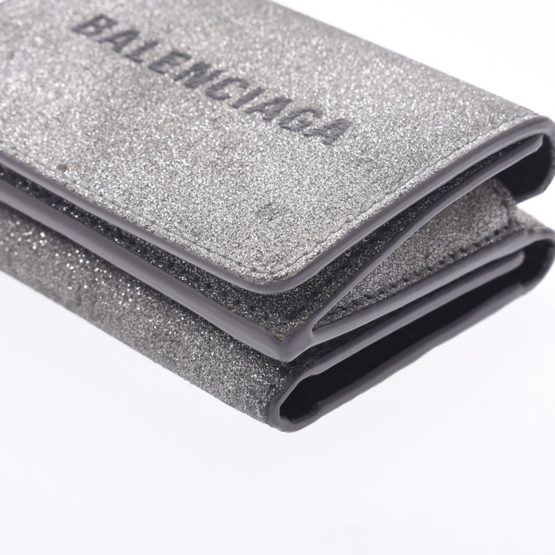 Balenciaga Valenciaga Everyday Mini Wallet Compact Wallet Silver Glitter 651921 Ladies Leather Three Folded Wallets B Rank Used Silgrin