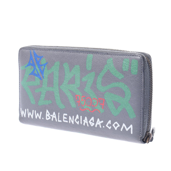 BALENCIAGA Valenciaga Graffiti Gray / Multi Color 253036 Unisex Leather Long Wallet B Rank Used Silgrin