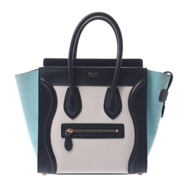 CELINE セリーヌ ラゲージ マイクロショッパー 黒/グレー/水色 レディース レザー ハンドバッグ ABランク 中古 銀蔵