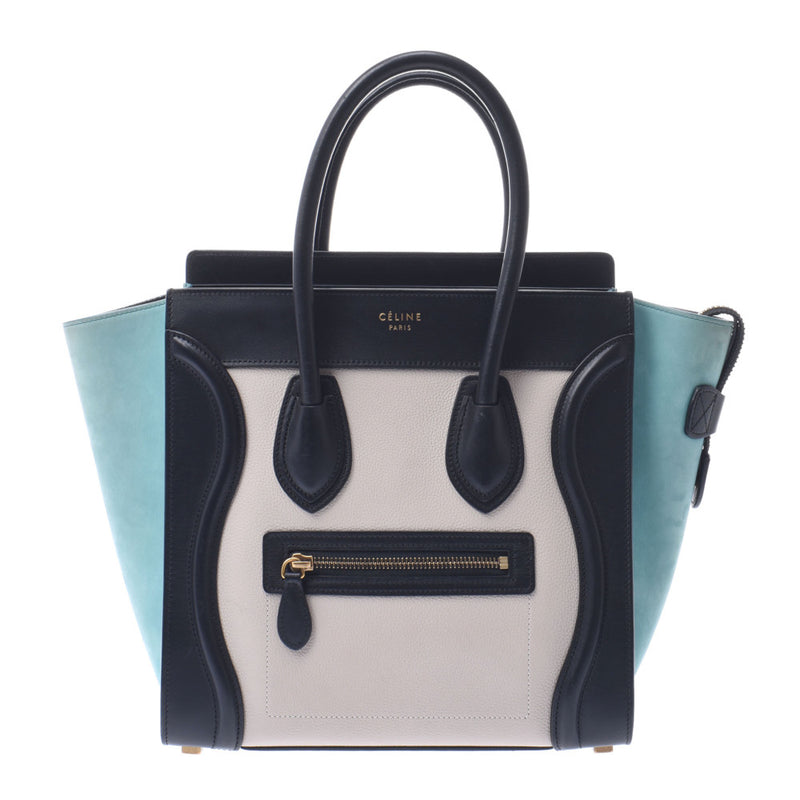 Celine Luggage Micro Shopper Black/Grey/Light Blue Ladies Handbag 