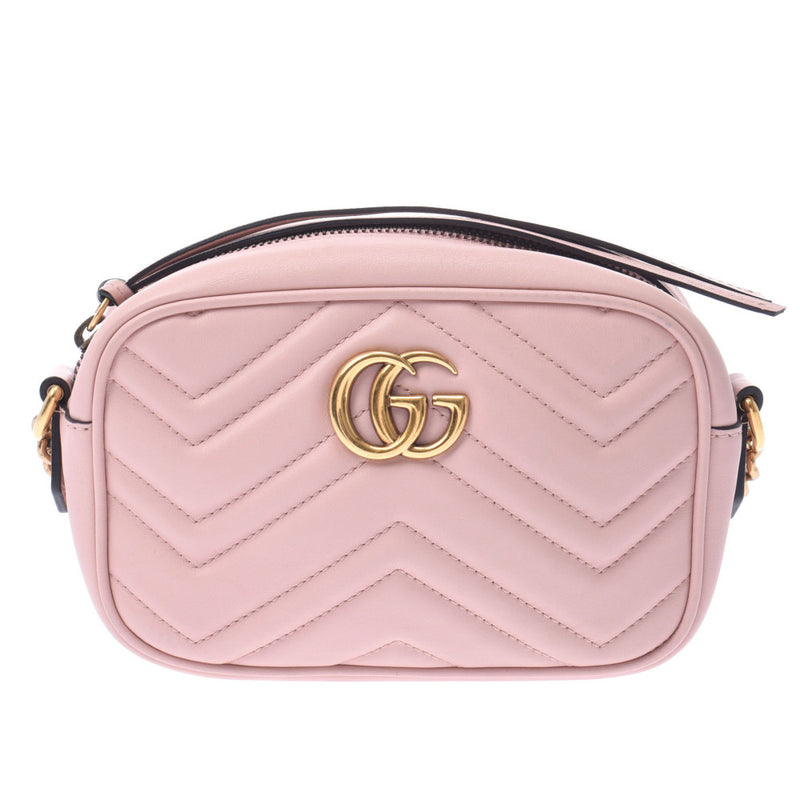 GUCCI グッチ GGマーモント ミニショルダーバッグ ピンク ゴールド金具 448065 レディース カーフ ショルダーバッグ ABランク 中古 銀蔵