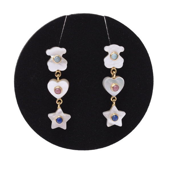 Other Tous Tous Super Power Bear / Heart / Star Motif I Line Multicolor Women's K18YG / White Butterfly Shell Earrings A Rank Used Sinkjo