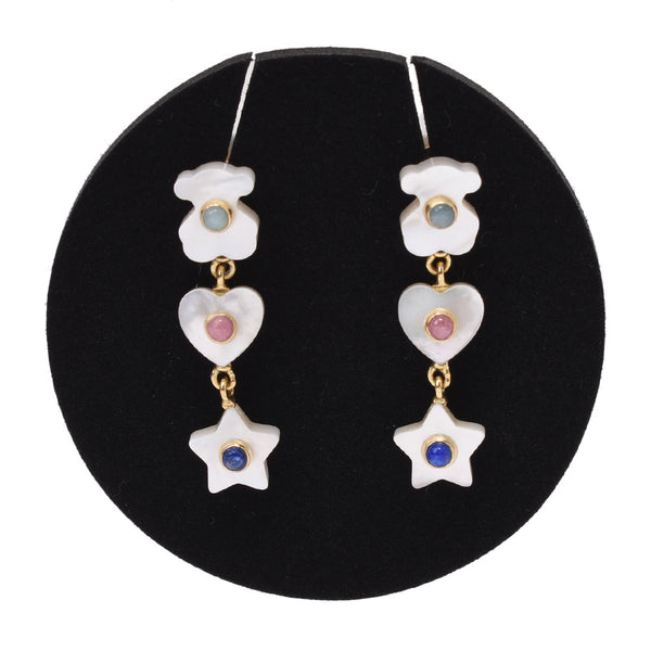 Other Tous Tous Super Power Bear / Heart / Star Motif I Line Multicolor Women's K18YG / White Butterfly Shell Earrings A Rank Used Sinkjo