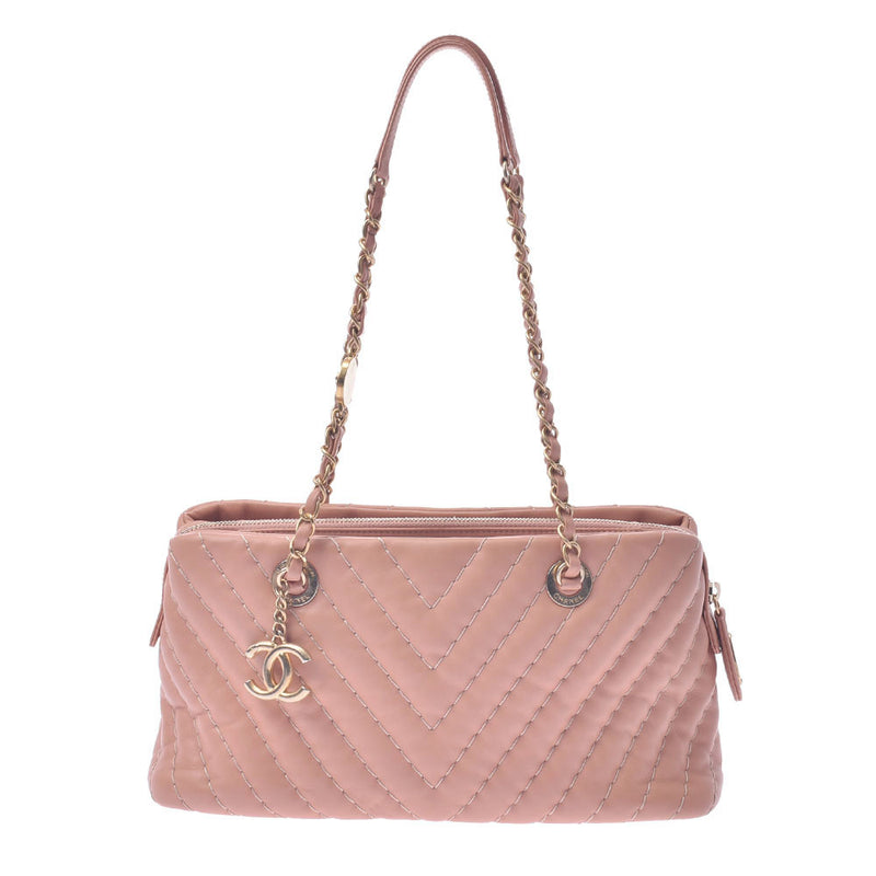 Chanel Chanel V Stitch Chain Handbag Pink Gold Bracket Ladies Lambskin Tote Bag A rank used Silgrin