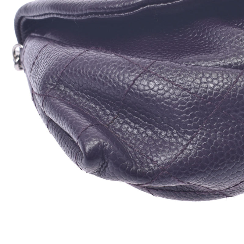 CHANEL Chanel Half Moon Purple Silver Fittings Ladies Caviar Skin Chain Wallet A Rank Used Ginzo