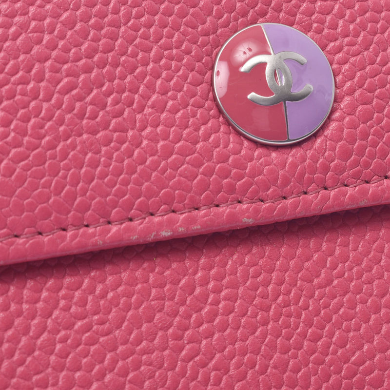 Chanel Chanel Fastener Long Wallet Pink Unisex Caviar Skin Long Wallet B Rank Used Sinkjo