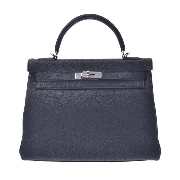 Hermes Hermes Kelly 32 2way包黑银括号D刻（2019年左右）女士多哥手提包未使用的Silgrin