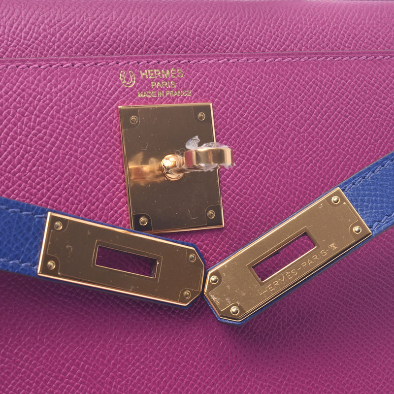 Hermes Hermes Kelly 28 Personal Order 2WAY Bag Purple / Blue Gold Bracket C Engraved (around 2018) Women's Voepson Handbag Unused Silgrin
