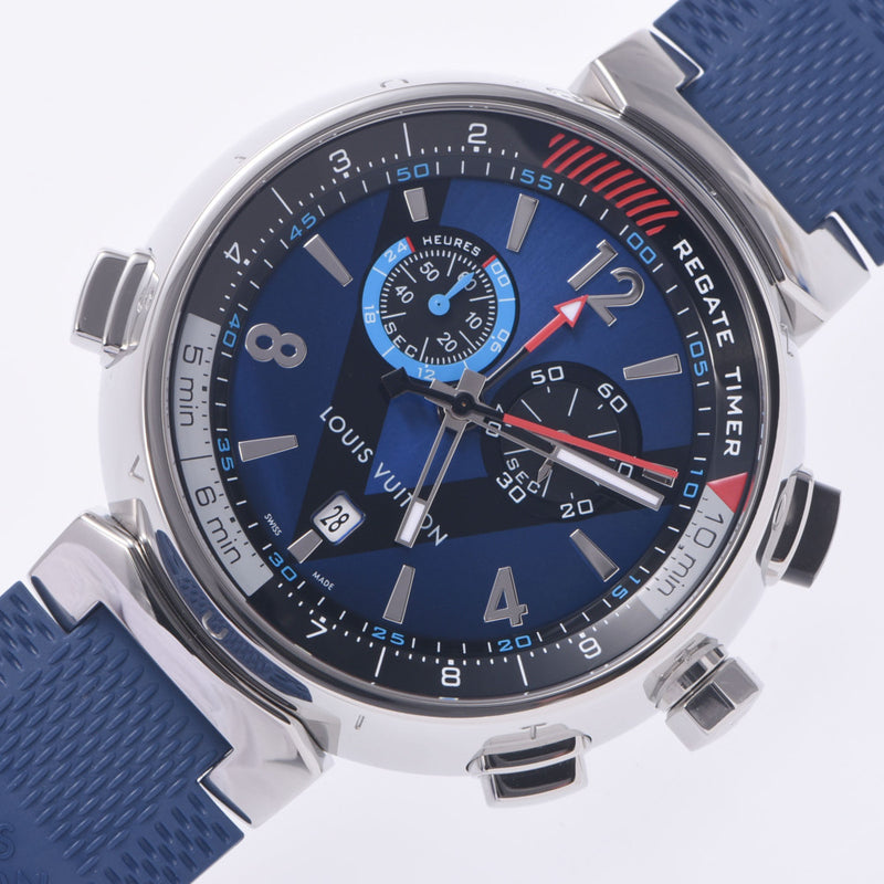 Louis Vuitton Louis Vuitton Tambourg Legatta Chronograph Lv Cup Q102D Men's SS / Rubber Watch Quartz Blue Diagram AB Rank Used Silgrin