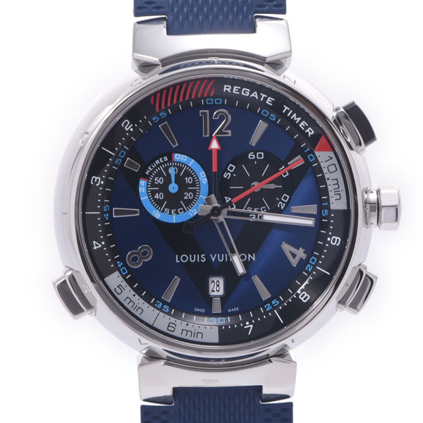 Louis Vuitton Louis Vuitton Tambourg Legatta Chronograph Lv Cup Q102D Men's SS / Rubber Watch Quartz Blue Diagram AB Rank Used Silgrin