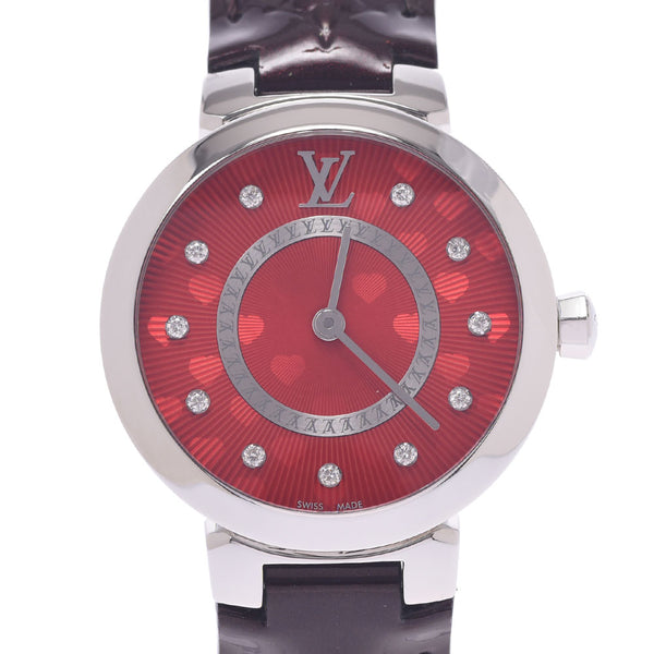 Louis Vuitton Louis Vuitton Tambour 11P Diamond Q1J03 Women's SS / Leather Watch Quartz Red Type A Rank Used Sinkjo