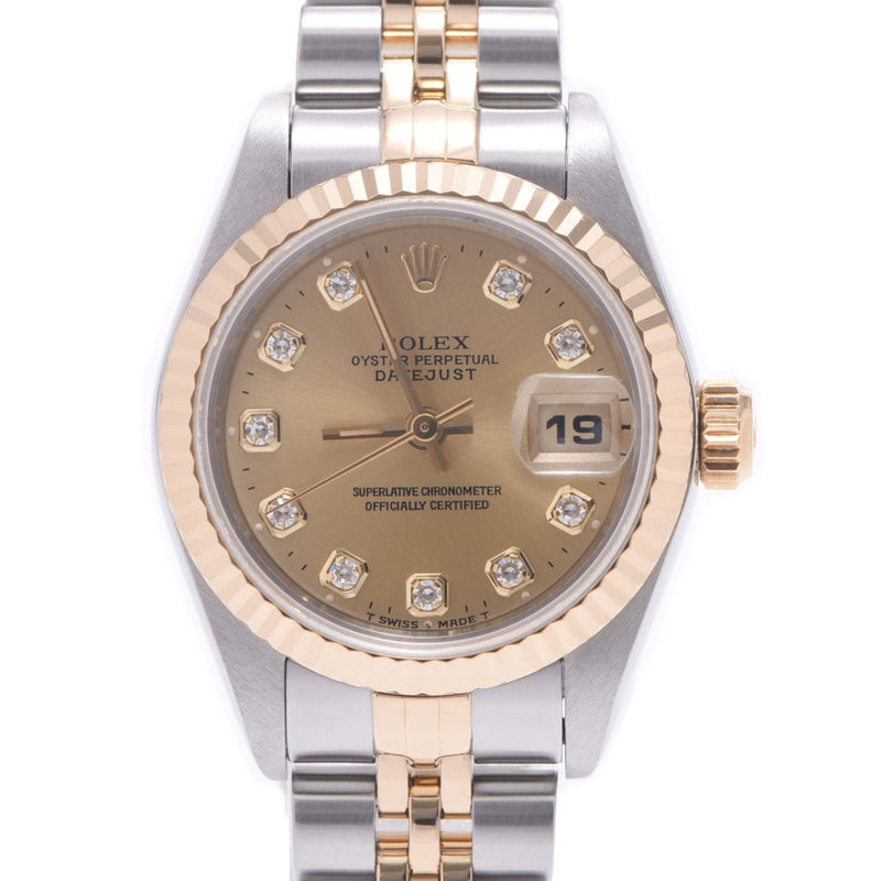 ROLEX 劳力士日期只是 10P 钻石 69173G 女士 YG/SS 手表自动香槟表盘 A 级二手银藏