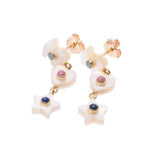 Other Tous Tous Super Power Bear / Heart / Star Motif I Line Multicolor Women's K18YG / White Butterfly Shell Earrings A Rank Used Sinkjo