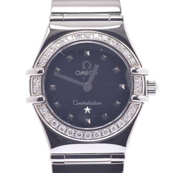 OMEGA Omega Constellation Mini Michois Diamasel 1465.51 Women's SS Watch Quartz Black Table AB Rank Used Sinkjo