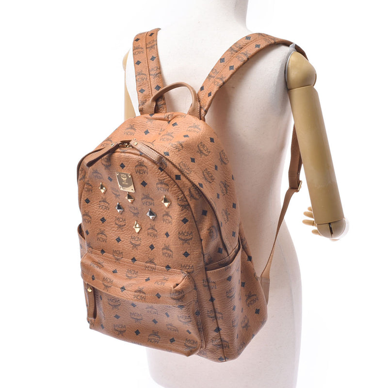 MCM MCM Backpack Studs Camel Unisex Leather Rucks Day Pack B Rank Used Sinkjo