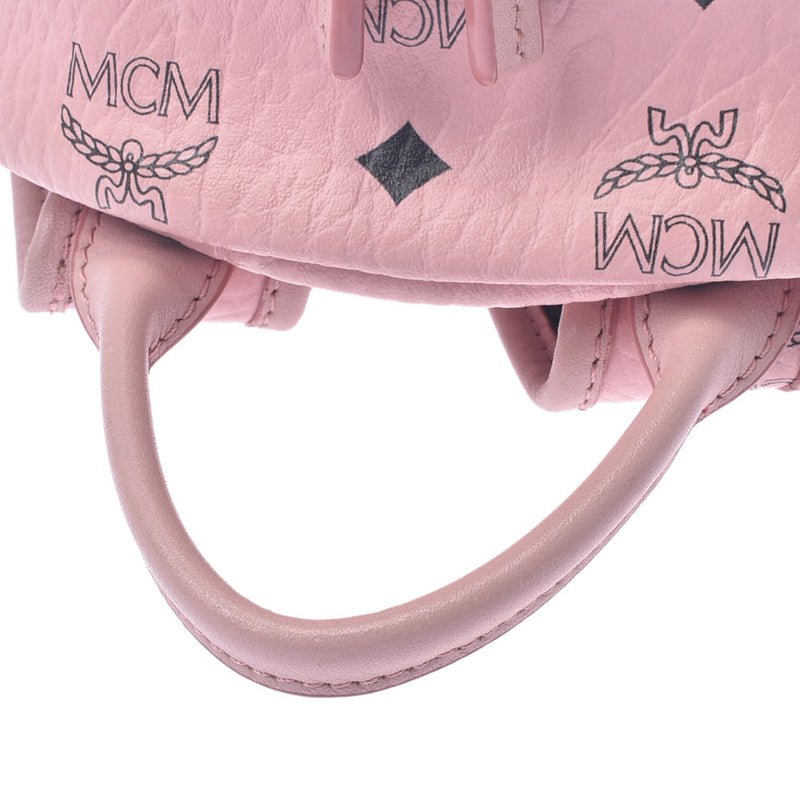 MCM M.C. 背包螺柱粉红色女士皮革背包背包 B 级二手银藏